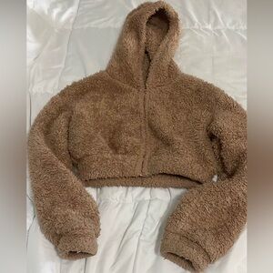 Cozy Brown Fuzzy Cropped Hoodie
